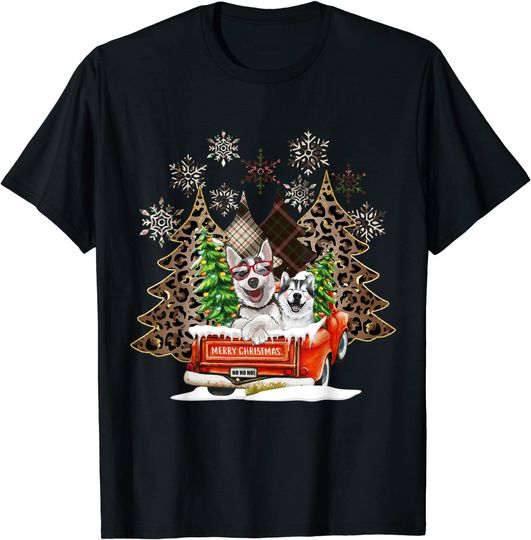 Discover Christmas Pajama Trees Plaid Leopard Siberian Husky Dog T-Shirt