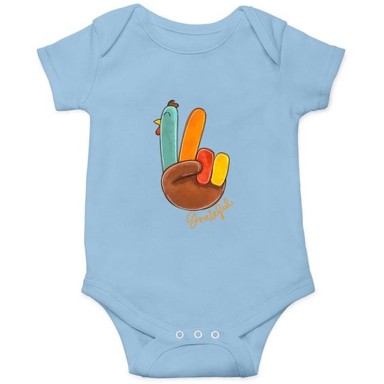 Discover Peace Love Turkey Grateful Turkey Hand Sign Thanksgiving Baby Bodysuit
