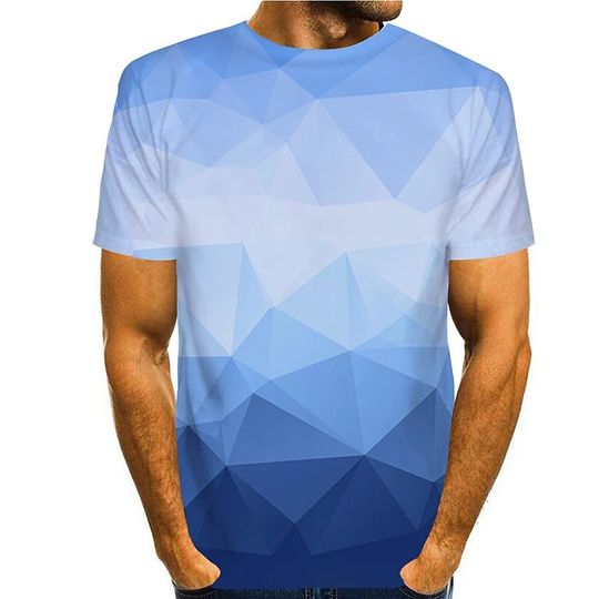 Discover Tee T shirt 3D Graphic Prints Geometry Short Sleeve Daily Tops Casual Designer Big and Tall Blue