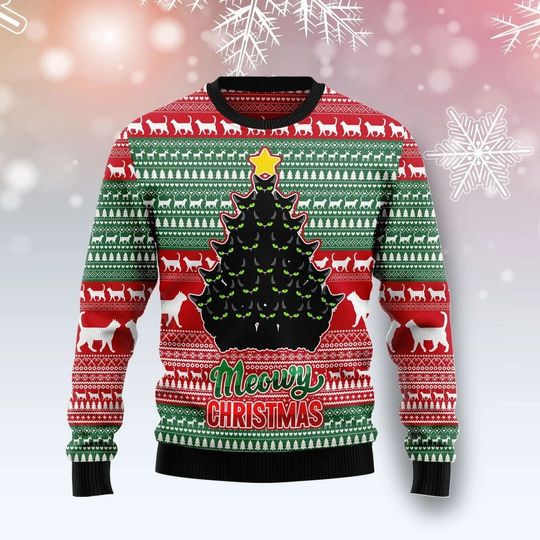 Discover Meowy Catmas Black Cat Christmas 3D Ugly Christmas Sweater