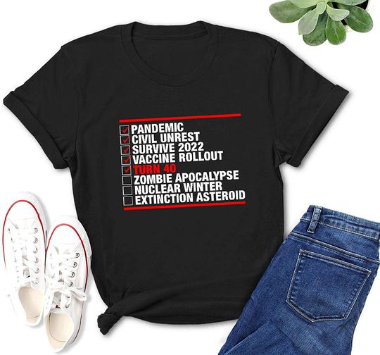 Discover Pandemic Survive 2022 Vaccine Rollout Turn 40 Funny Checklist Vintage Idea T-Shirt