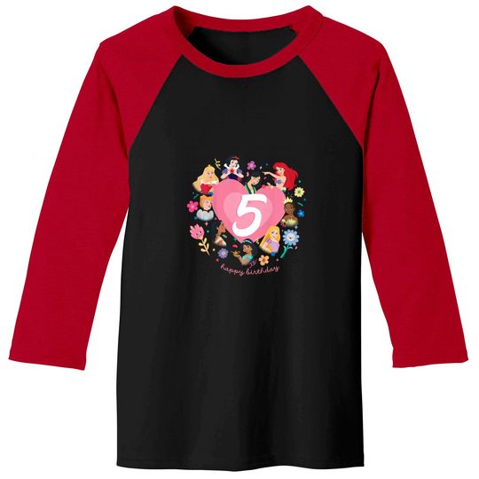 Discover Kids Disney Princess Heart 5 Years Old Happy Fifth Birthday Baseball Tees