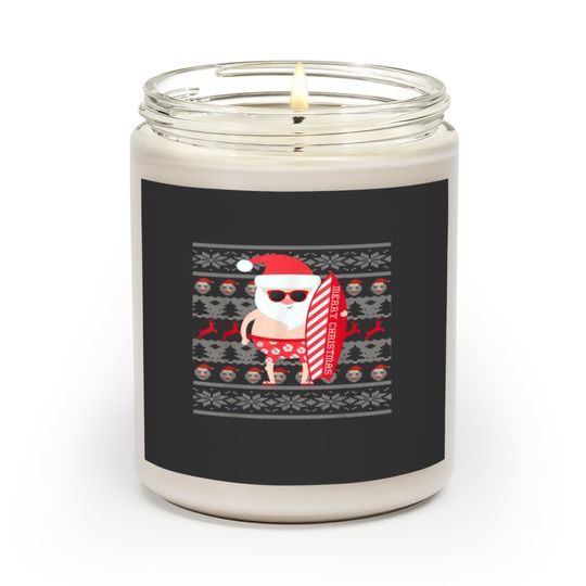 Surfing Santa Surfer Hawaiian Ugly Christmas Themed Tropical Scented Candles