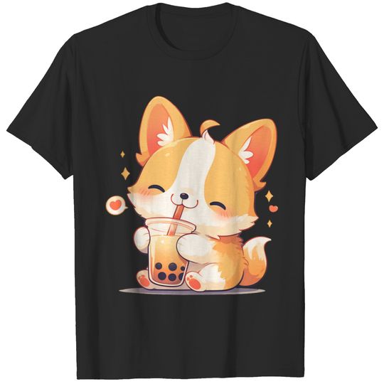 Boba Tea Bubble Tea Anime Kawaii Corgi Puppy  gifts T-Shirts