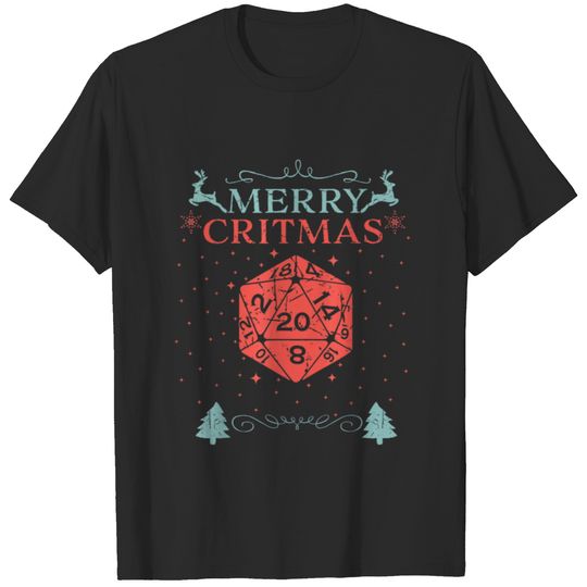 Merry Critmas 20 Sided Dice Rpg Christmas Holiday Board Game T-Shirts