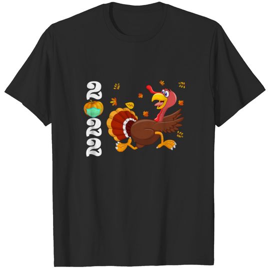 Thanksgiving Turkey Running Funny 2022 Pumpkins Wearing Mask T-Shirts