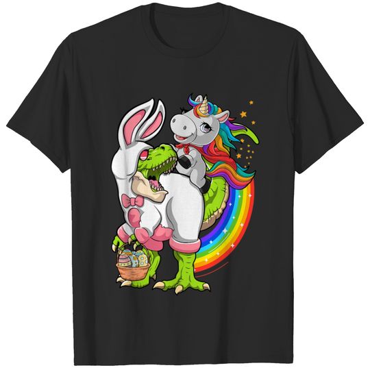 Unicorn and Dinosaur Easter Egg Basket T rex Bunny T-Shirts
