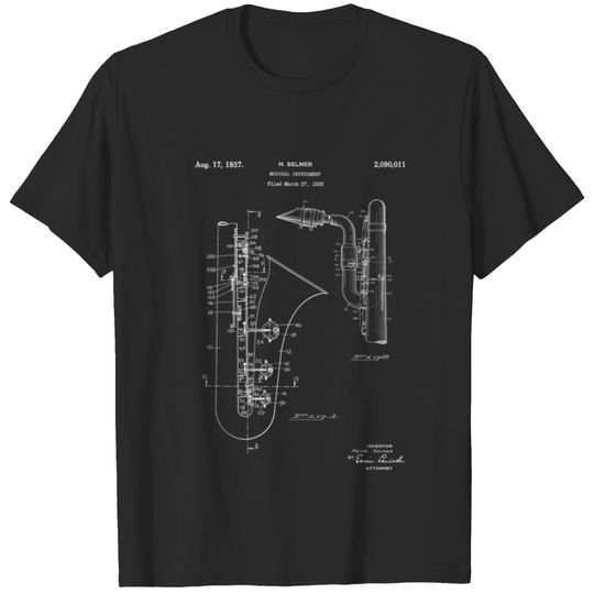 Saxophone Patent 1937 - White T-Shirts