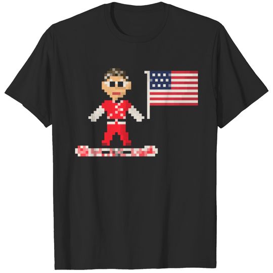 Man on snowboard american flag T-shirt