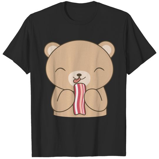 75 Kawaii Brown Bear Eating Bacon T-shirt