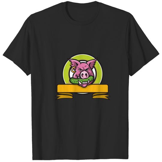 Wild Boar Biting Gherkin Circle Mascot T-shirt