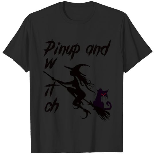 pin-up & witch sexy with broom - funny Halloween T-shirt