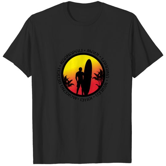 Maui Surfing Cool Sunset Surfer Palm Tree T-shirt