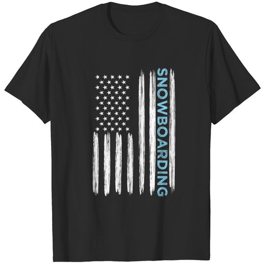 Snowboarding Distressed American Flag Design T-shirt