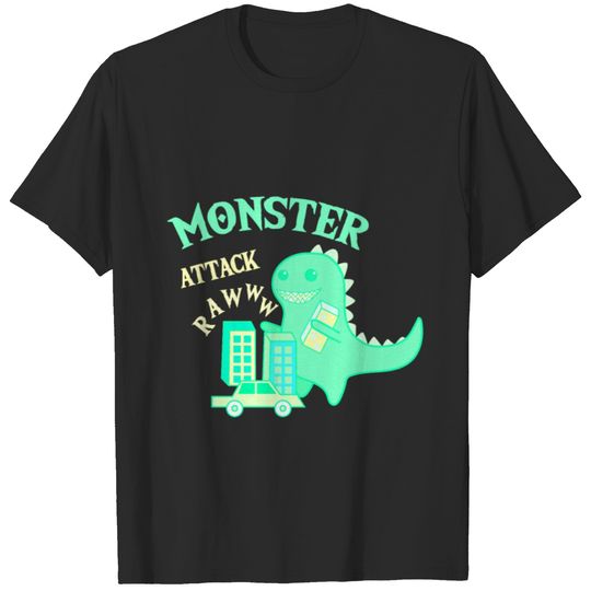 monster attack dinosaur funny children kids gift T-shirt