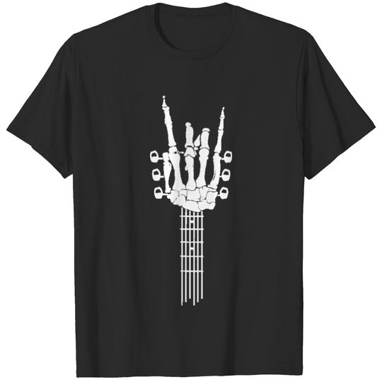 Skeleton Rocking Hand T-Shirt Rock Guitar Fans Tee T-shirt