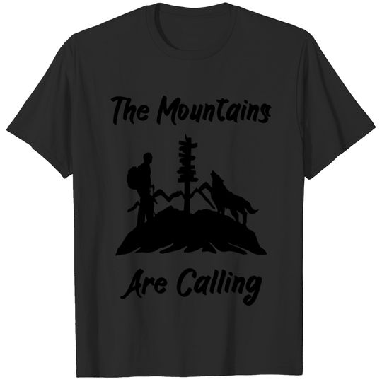 Hiker and wolf-dog; mountains are calling (men) T-shirt