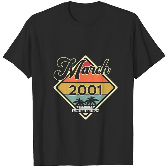 Vintage March 19 Year 2001 19th Birthday Gift T-shirt