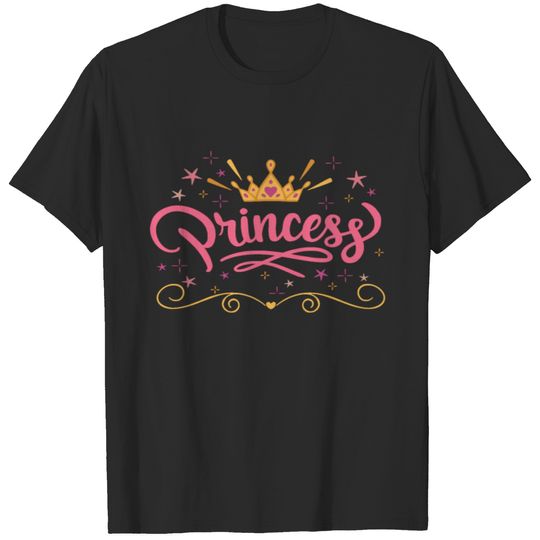Princess Crown Gold pink Stars logo T-shirt