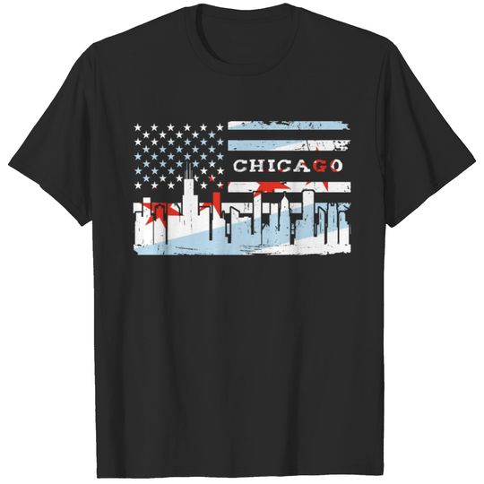 Chicago US Flag Vintage Skyline T-shirt