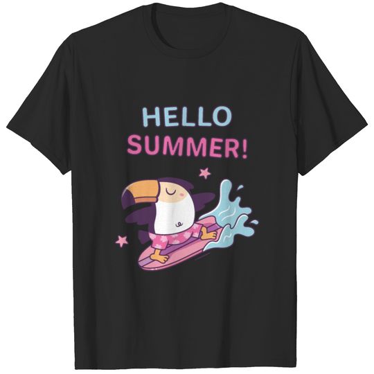 Hello Summer, Cute Surfer Toucan T-shirt