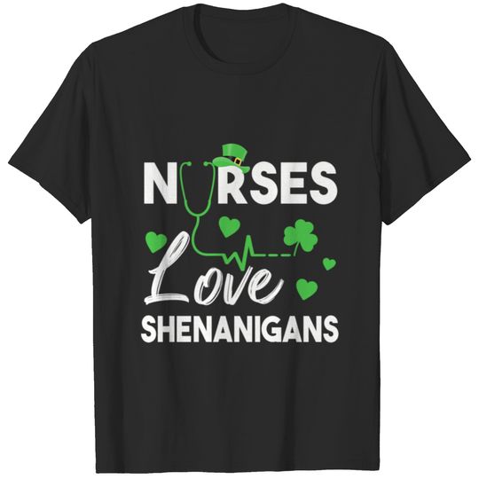 Nurses Love Shenanigans Funny Shamrock St Patrick' T-shirt