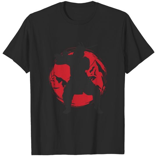 Samurai Fighter in Front of Japanese Flag T-shirt