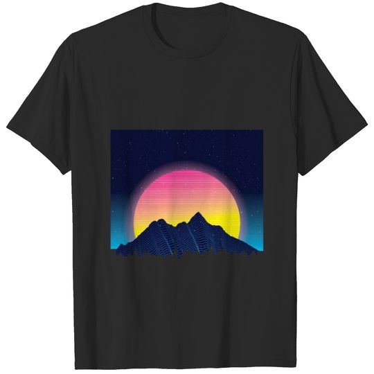 Neon Landscape Mountain Sun T-shirt