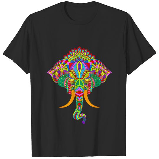 Ganesh Elephant Colorful Ganesha God Face Hindu Ar T-shirt