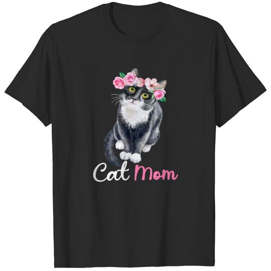 Cat Mom Women Cute Watercolor Black Cat T-shirt