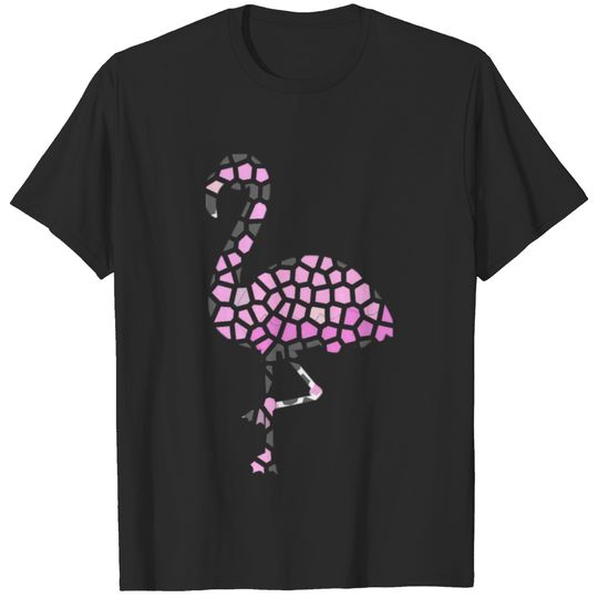 Mosaic Flamingo in pink and gray - colorful design T-shirt