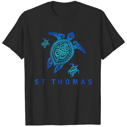 St Thomas Virgin Islands T Sea Blue Tribal Turtle T-shirt