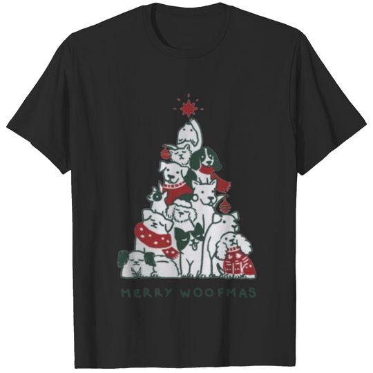 Merry Woofmas Funny Dog Lover Christmas Tree birth T-shirt