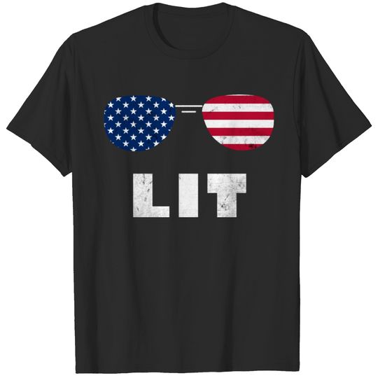LIT american flag snnglasses fourth of july T-shirt