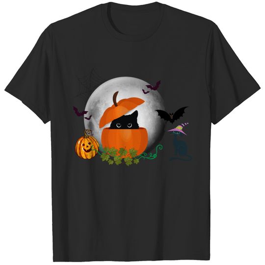 Funny Black cat In A Pumpkin Halloween Gifts Shirt T-shirt