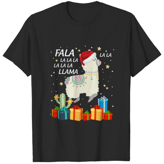 Merry Christmas Llama With Santa Hat Alpaca Lovers T-shirt
