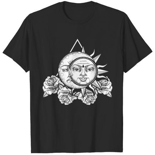 Retro Sun Moon Flower Space Stars Constellation T-shirt
