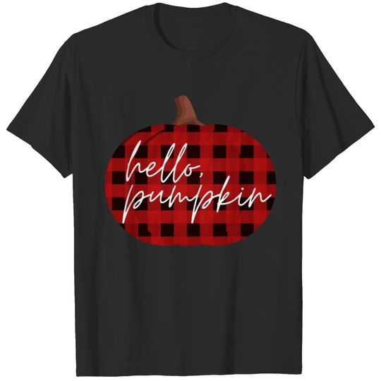 Hello Pumpkin Flannel Fall Design T-shirt
