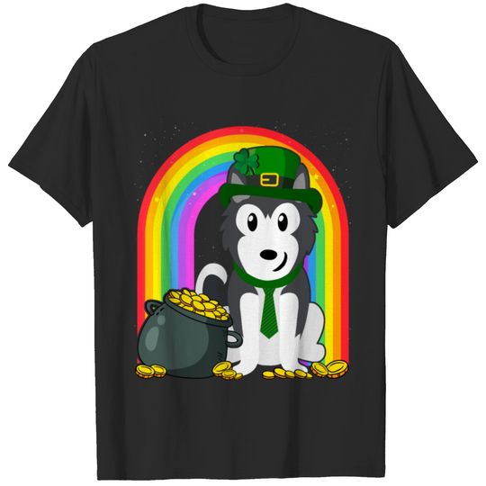 Siberian Husky Rainbow Irish Clover St Patrick T-shirt