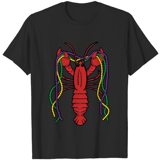 Crawfish Holding Mardi Gras Beads T-shirt