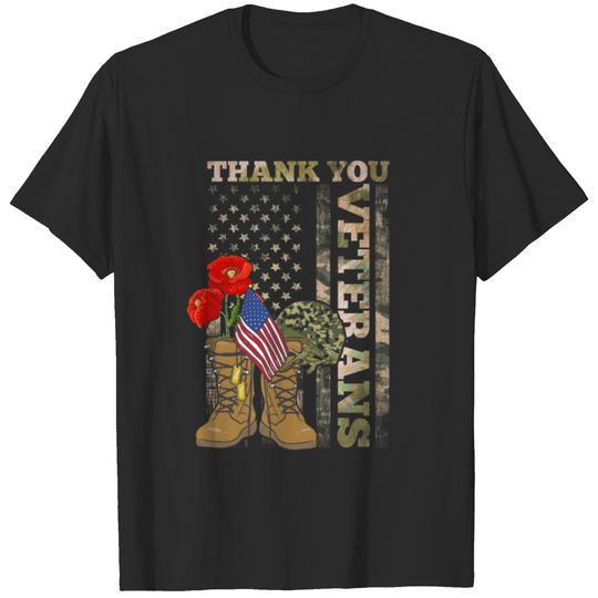 Thank You Veterans Combat Boots Poppy Flower T-shirt