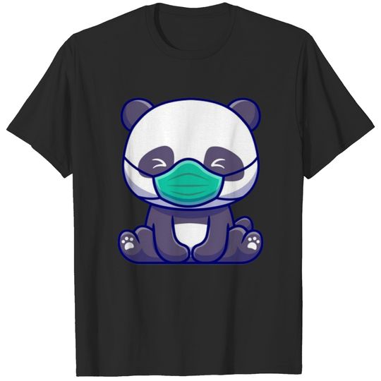 Cute panda sitting and wearing mask T-shirt
