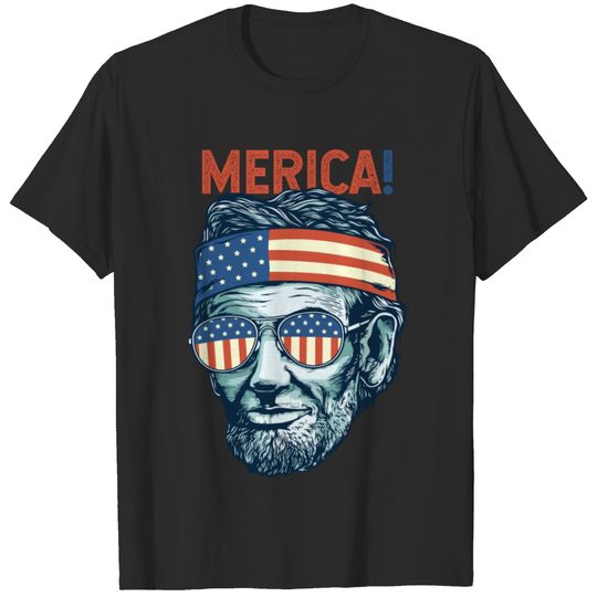 Patriotic Merica Lincoln American Flag Bandana 4Th T-shirt