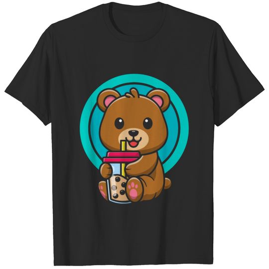Kawaii Bear Drinking Bubble Tea Lover T-shirt
