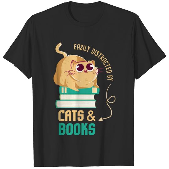 Bookworm Easily Distracted By Cats Books T-shirt