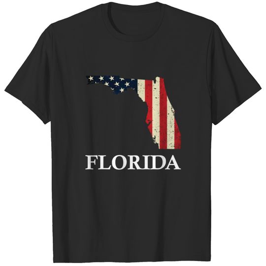 Florida Map State American Flag 4th Of July T-shirt