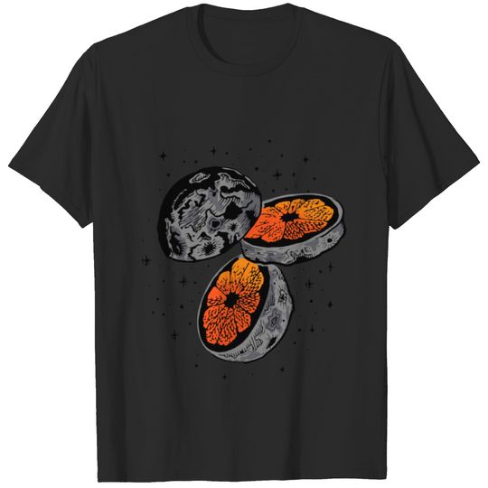 Galaxy Planet Moon Universe Space Moon Orange T-shirt