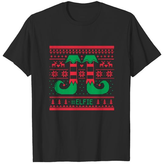 Funny Elfie Christmas Seamless Pattern Ugly T-shirt
