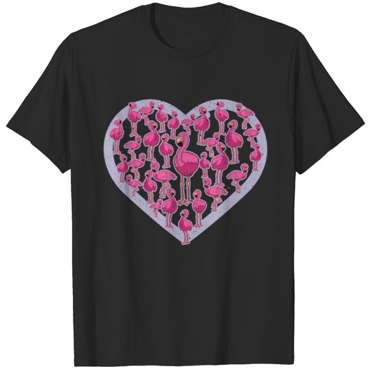 Pink Flamingo Heart Bird Lover Summer Vacation T-shirt