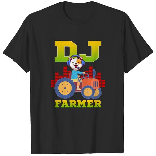 DJ Farmer Cat Farm Driving Tractor Music Funny T-shirt